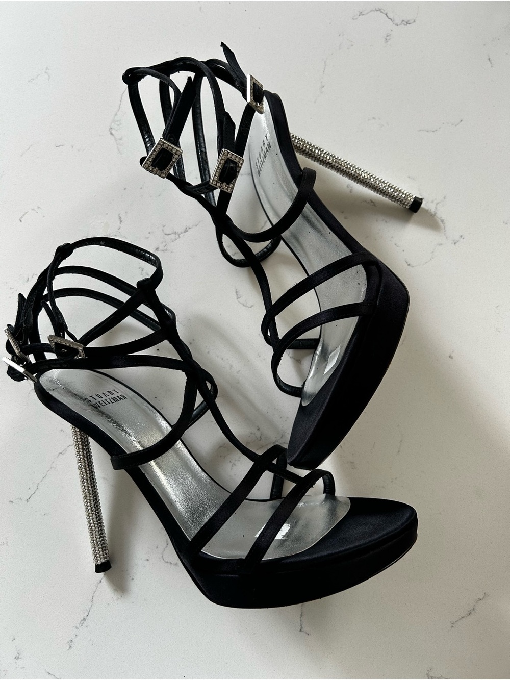 Stuart Weitzman platform heels with crystal buckles and crystal heel size 7.5 - Picture 10 of 14